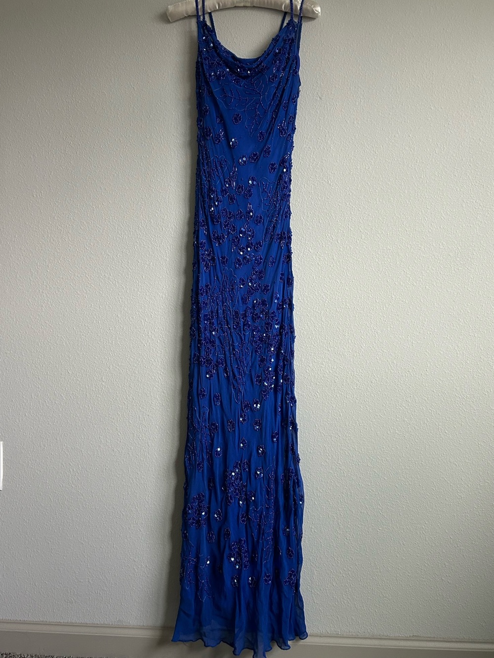 STUNNING 100% Silk Scala Beaded Cobalt Blue Maxi Dress